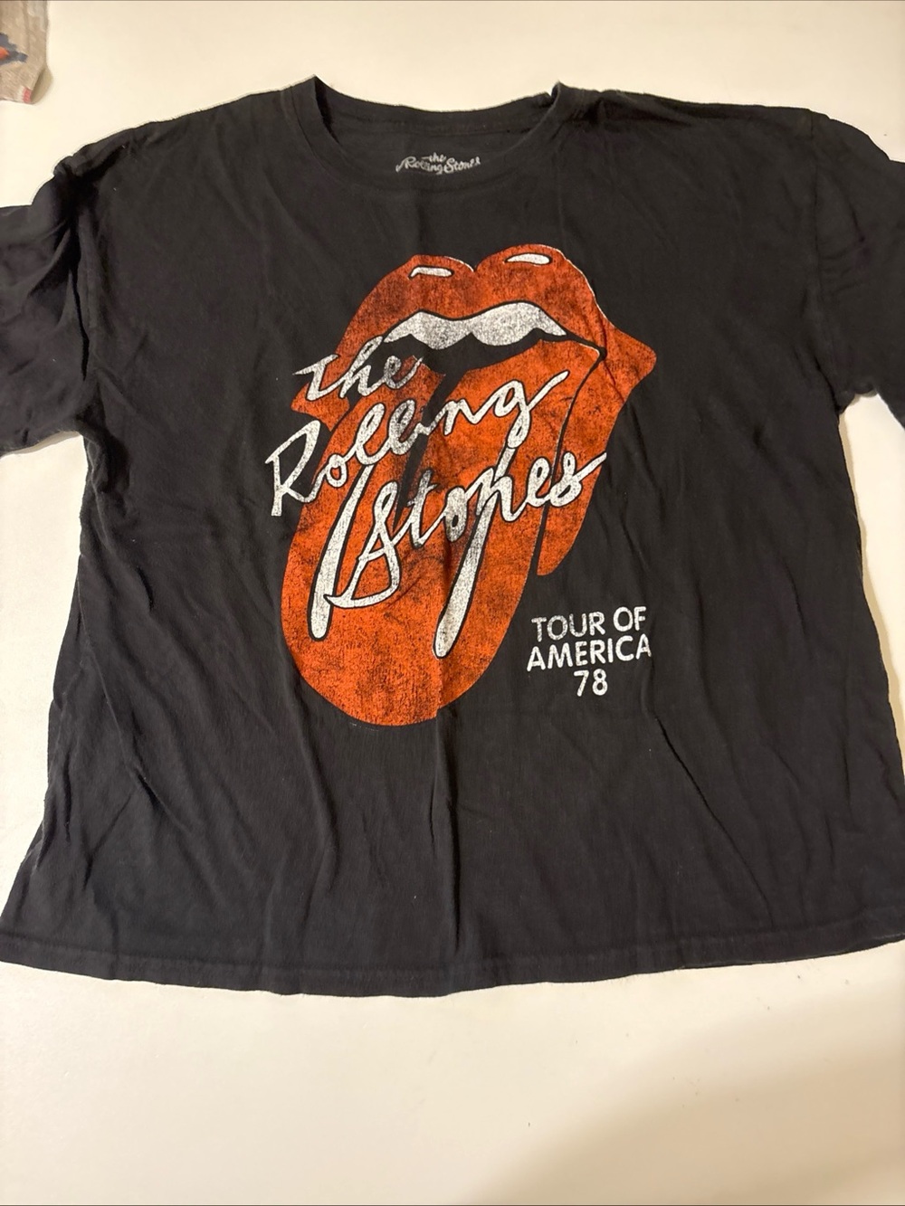 the Rolling Stones Black Tee with Red Tongue Graphic
